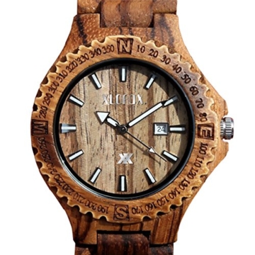 XLORDX Holzuhr ZebraHolz Braun Datum Armbanduhr Herrenuhr aus Holz Freund Ehemann Geschenk Gift Watch - 
