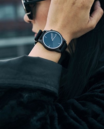 LIVEALIFE Unisex Holzuhr Armbanduhr Quarz Holz Uhrwerk Wechselband Nylon schwarz braun minmalistisches Design silber Damen Herren 38mm Uhr - 